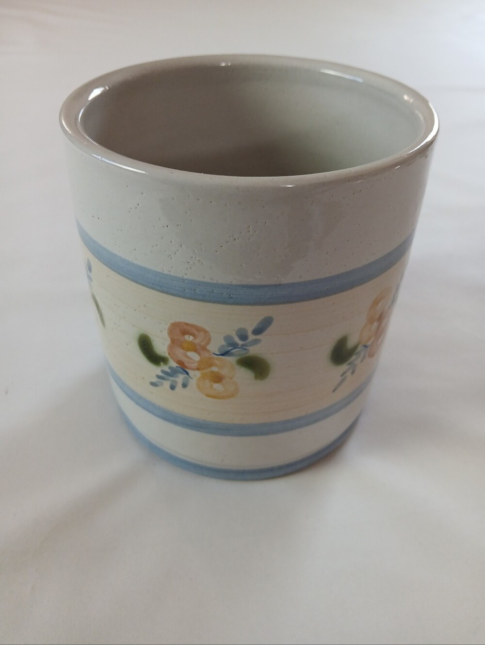 Vintage Louisville Stoneware Floral Stripe Pottery Crock